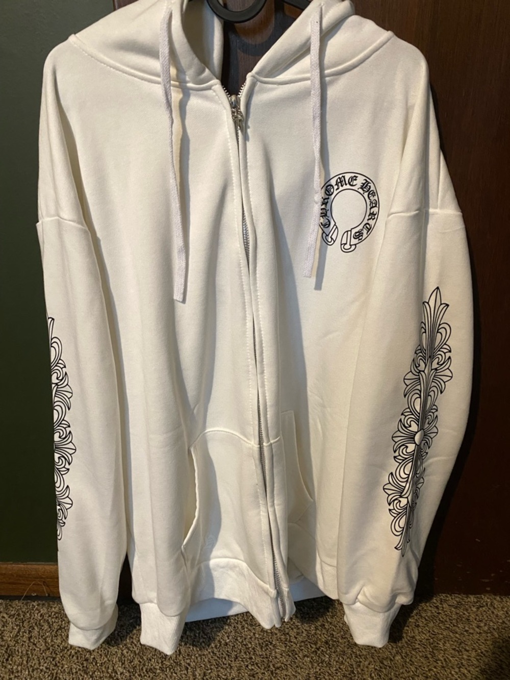 Authentic Chrome Hearts White Hoodie with Black Accents.